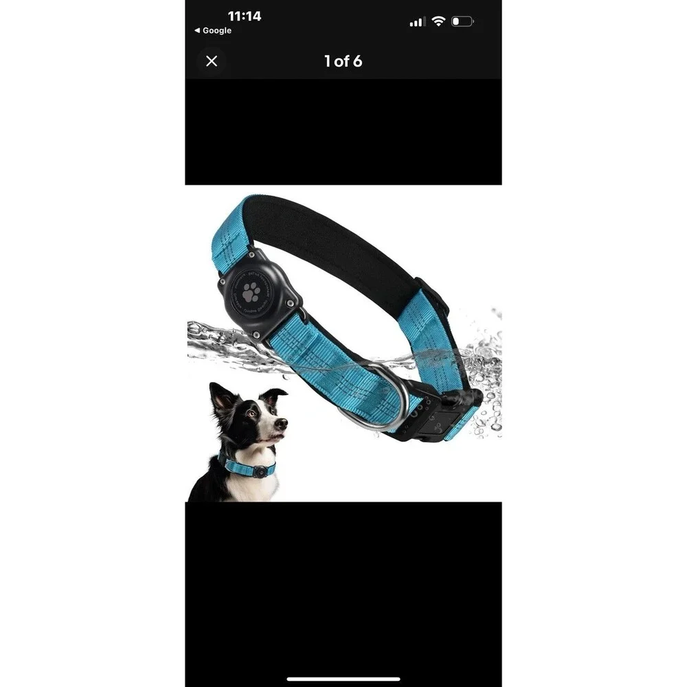 Waterproof Air Tag Dog Collar Holder Light Blue With Quick Release Lock, Large